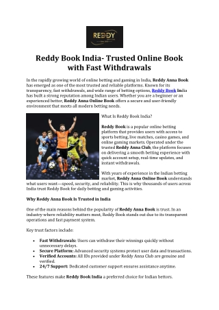 Reddy Book India- Trusted Online Book with Fast Withdrawals