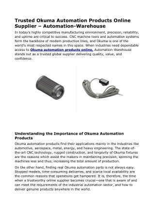 Trusted Okuma Automation Products Online Supplier – Automation-Warehouse