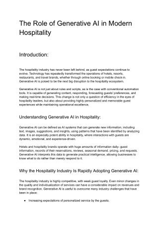 The Role of Generative AI in Modern Hospitality