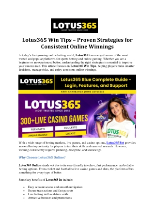 Lotus365 Win Tips – Proven Strategies for Consistent Online Winnings