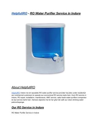 RO Service in Indore | HelpfullRO – Fast, Affordable & Expert Repair