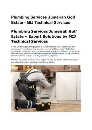 Plumbing Services Jumeirah Golf Estate MIJ Technical Services