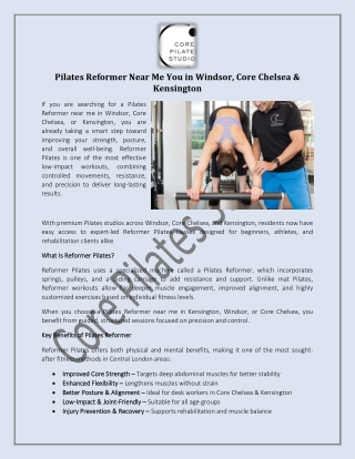 Pilates Reformer Near Me You in Windsor, Core Chelsea & Kensington