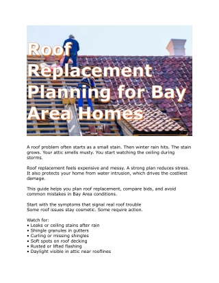 Roof Replacement Planning for Bay Area Homes