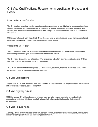 O-1 Extraordinary Ability Visa: Qualifications, Documents & Approval Strategy