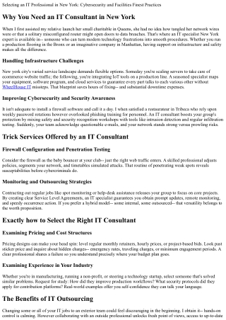 Choosing an IT Consultant in New York: Cybersecurity and Infrastructure Best Pra