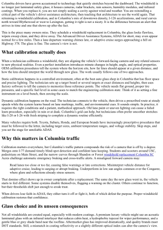 Windshield Calibration in Columbia: Essential After Replacement