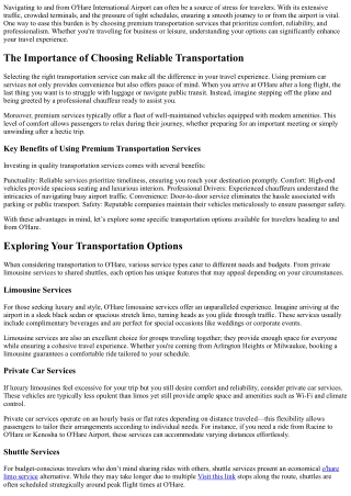 O’Hare Airport is Just A Ride Away With Our Premium Transportation Services