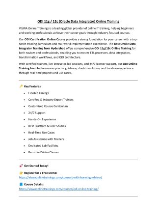 ODI 11g Online Training Real-time support from Hyderabad