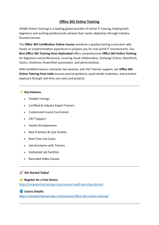 Office 365 Online Training Institute From India - VISWA Online Trainings