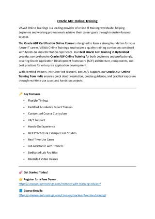 Oracle ADF Online Training & Real Time Support From India, Hyderabad