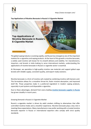 Top Applications of Nicotine Benzoate in Russia’s E-Cigarette Market