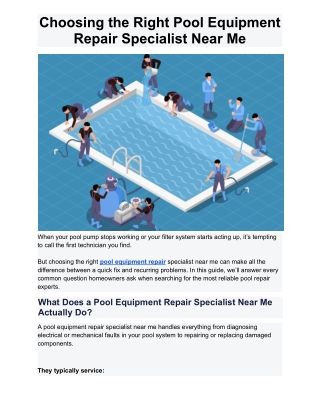 Choosing the Right Pool Equipment Repair Specialist Near Me