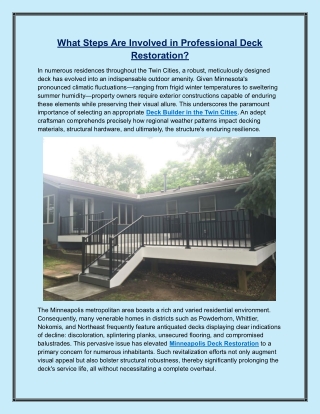 What Steps Are Involved in Professional Deck Restoration?