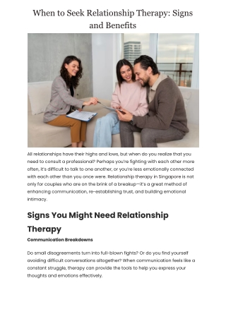 When to Seek Relationship Therapy: Signs and Benefits
