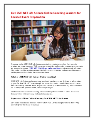 Live CSIR NET Life Science Online Coaching Sessions for Focused Exam Preparation