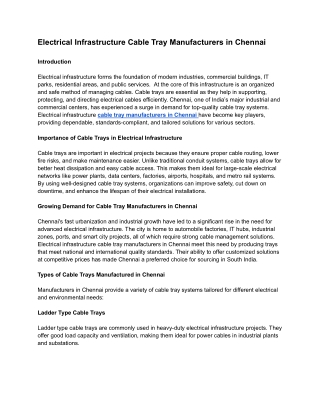 Electrical Infrastructure Cable Tray Manufacturers in Chennai