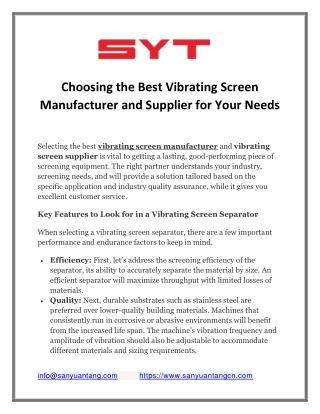 Choosing the Best Vibrating Screen Manufacturer and Supplier for Your Needs