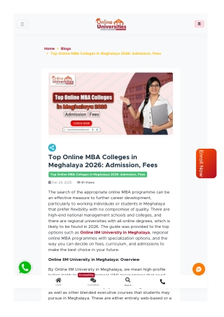 Top Online MBA Colleges in Meghalaya 2026: Fees and Admission Process