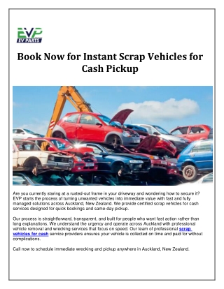 Book Now for Instant Scrap Vehicles for Cash Pickup