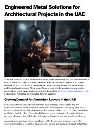 Engineered Metal Solutions for Architectural Projects in the UAE