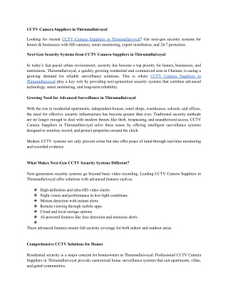 Next-Gen Security Systems from CCTV Camera Suppliers in Thirumullaivoyal