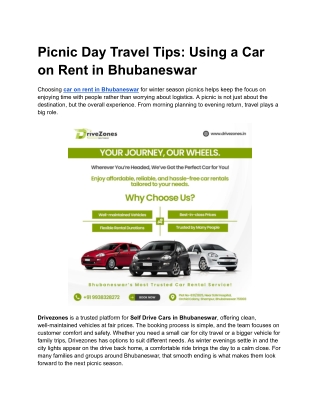 Picnic Day Travel Tips Using a Car on Rent in Bhubaneswar