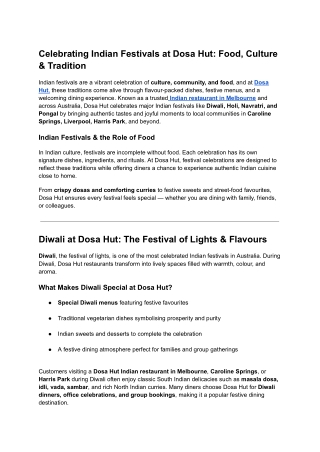 Celebrating Indian Festivals at Dosa Hut_ Food, Culture & Tradition