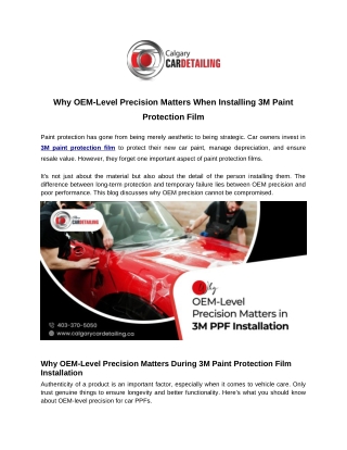 Why OEM-Level Precision Matters When Installing 3M Paint Protection Film