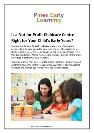 Is a Not for Profit Childcare Centre Right for Your Child’s Early Years?
