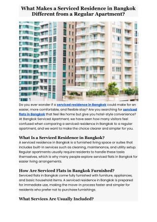 What Makes a Serviced Residence in Bangkok Different from a Regular Apartment?