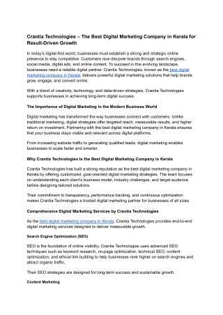 Crantia Technologies – The Best Digital Marketing Company in Kerala for Result-Driven Growth
