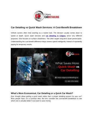 Car Detailing vs Quick Wash Services: A Cost-Benefit Breakdown
