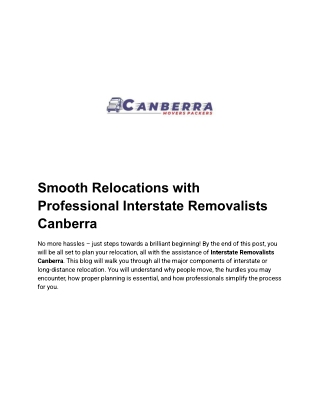 Professional Interstate Removalists Canberra for Smooth Relocations
