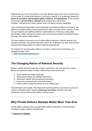Role of Private Defence Startups in National Security