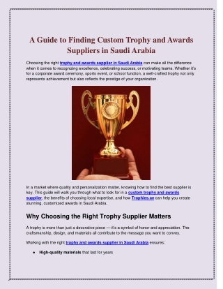 .A Guide to Finding Custom Trophy and Awards Suppliers in Saudi Arabia
