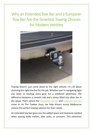 Why an Extended Tow Bar and a European Tow Bar Are the Smartest Towing Choices for Modern Vehicles