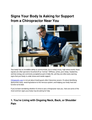 Signs Your Body Is Asking for Support from a Chiropractor Near You