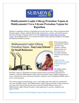 Mukhyamantri Laghu Udhyog Protsahan Yojana Benefits