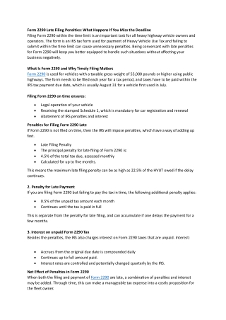 Form 2290 Late Filing Penalties