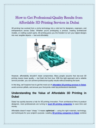 How to Get Professional-Quality Results from Affordable 3D Printing Services in Dubai