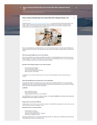 How to Choose the Best Eye Care Center Near Me in Newport Beach, CA?