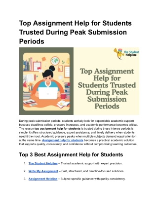 Top Assignment Help for Students Trusted During Peak Submission Periods