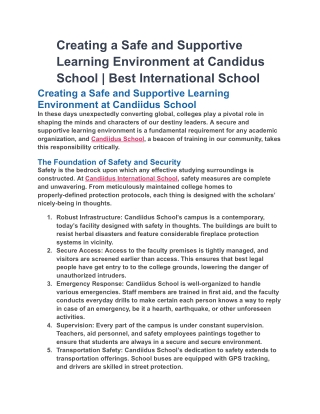 Creating a Safe and Supportive Learning Environment at Candidus School _ Best International School