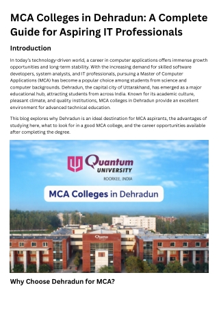 MCA Colleges in Dehradun
