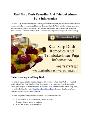 Kaal Sarp Dosh Remedies And Trimbakeshwar Puja Information
