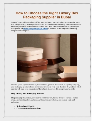 How to Choose the Right Luxury Box Packaging Supplier in Dubai
