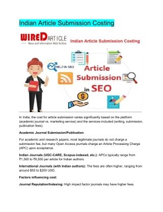 Indian Article Submission Costing