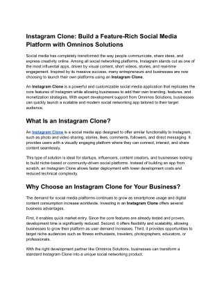 Instagram Clone: Build a Feature-Rich Social Media Platform with Omninos Solutio