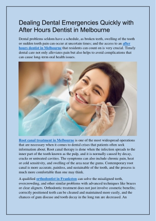 Dealing Dental Emergencies Quickly with After Hours Dentist in Melbourne